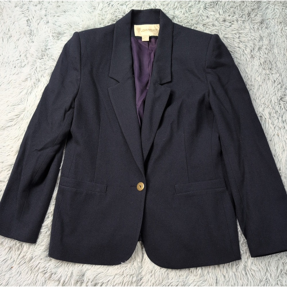 Vintage John Meyer Jacket Womens 12 Purple Wool Blazer Pocket Preppy Comfort